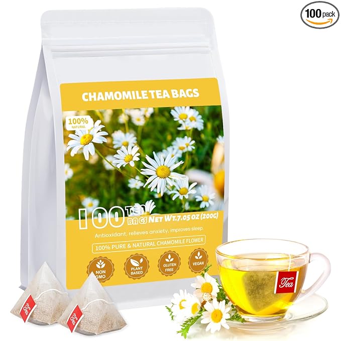 Chamomile Tea Bags, 100% Natural Dried Chamomile Tea Flowers Loose Leaf Premium Herbal Tea No Sugar/