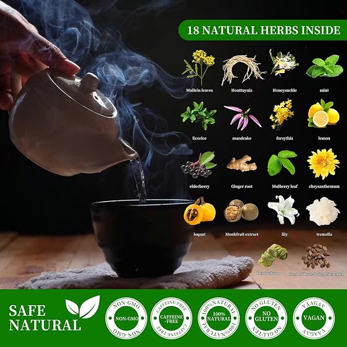 Orangic Mullein Herbal Tea,Smoker,Pure Mullein Leaf Herbal Tea,18 Premium Herbs Blend,Breath Easy Tea,Caffeine Free,100% Natural,30 Tea Bags