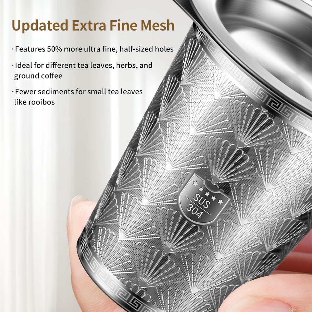 2Pack Extra Fine 18/8 Stainless Steel Tea Infuser BOMANSI BOMS Tea Strainer with Large Capacity & Perfect Size Double Handles