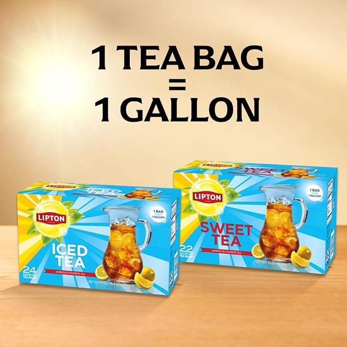 Lipton Unsweetened Iced Tea Bags, Gallon-Sized Zero Calories, 48 Total Tea Bags (24ct - Pack of 2)