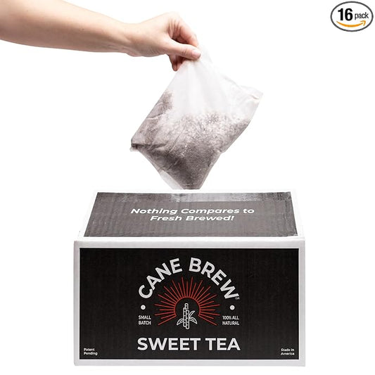 Cane Brew Sweet Tea – Southern Black Iced Teas, Family Size – No Boil, Zero Mess – Cold Brew for Home, Camping, RV, or Travel, 16 Gallon Bags