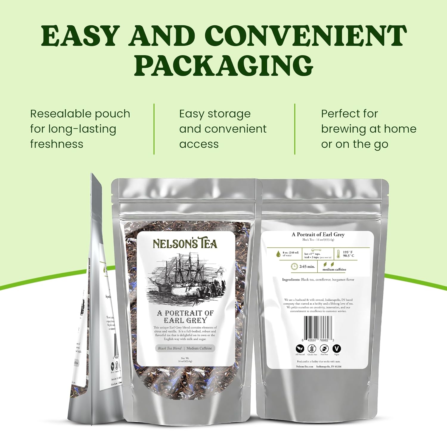 Nelson's Tea - A Portrait of Earl Grey - Exquisite Loose Leaf Black Tea Infused with Cornflower Petals & Bergamot Flavor - Premium Loose Leaf Tea Leaves - Perfect Blend for Tea Enthusiasts - 16 oz.