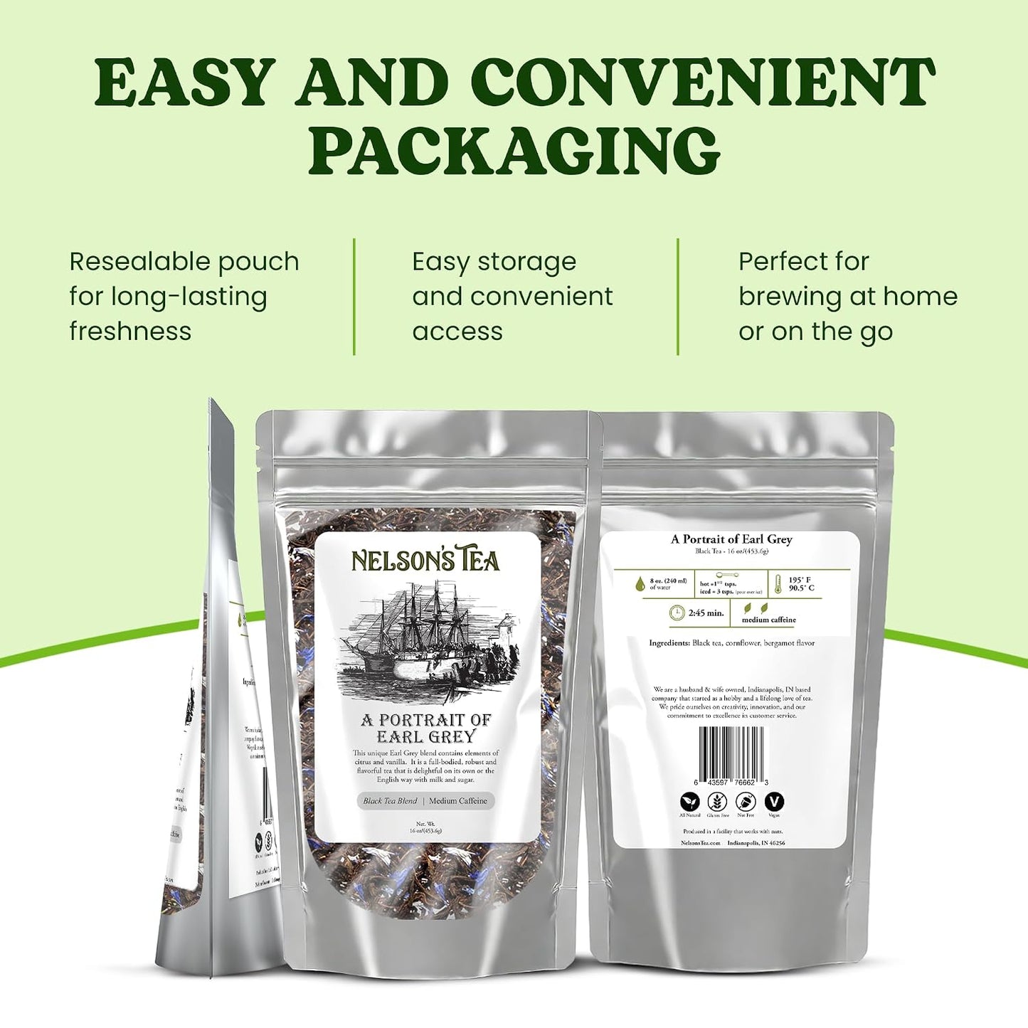 Nelson's Tea Portrait Earl Grey Cornflower Loose Leaf Black Tea, 16 oz | Petals Bergamot Classic • Tea • Loose Leaf Black Tea • Cornflower Petals • Portrait Earl Grey Cornflower Loose Leaf Black