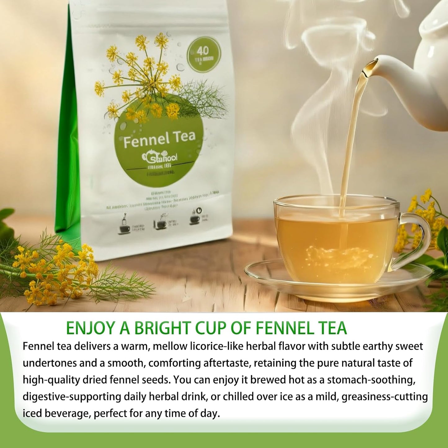 Samcci Fennel Tea Bags, 40 Count (4g/bag), Whole Fennel Seeds
