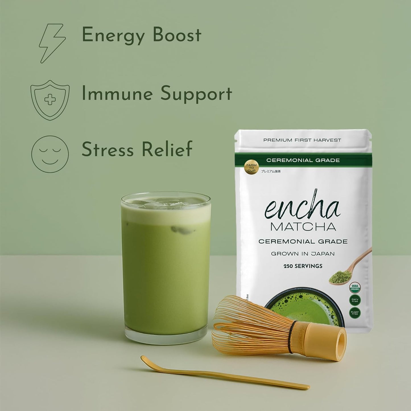 Encha Matcha - Ceremonial Grade Matcha Powder, Organic First Harvest Japanese Green Tea Powder, Tea From Uji, Japan (500g/1.1 lbs)