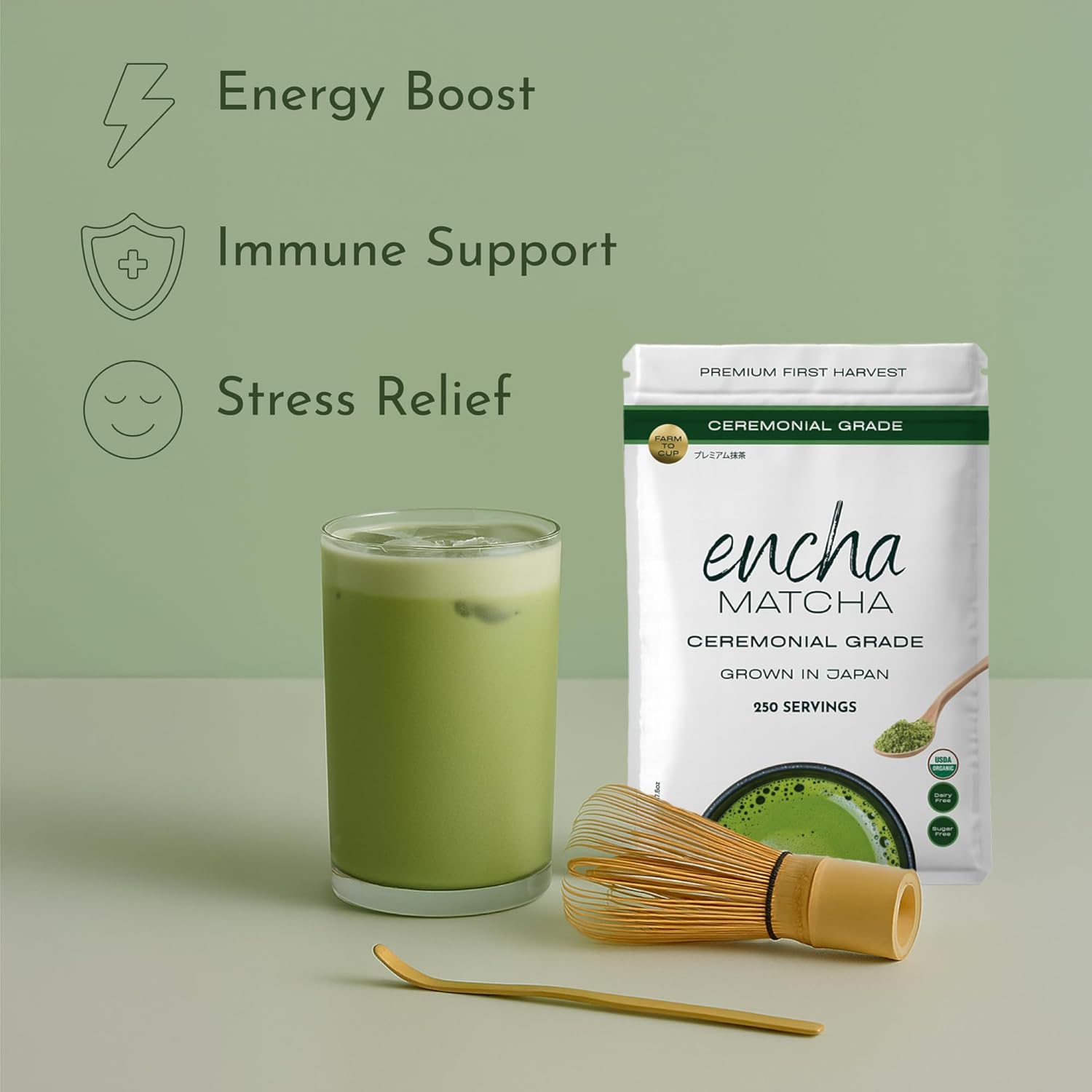 Encha Matcha - Ceremonial Grade Matcha Powder, Organic First Harvest Japanese Green Tea Powder, Tea From Uji, Japan (500g/1.1 lbs)