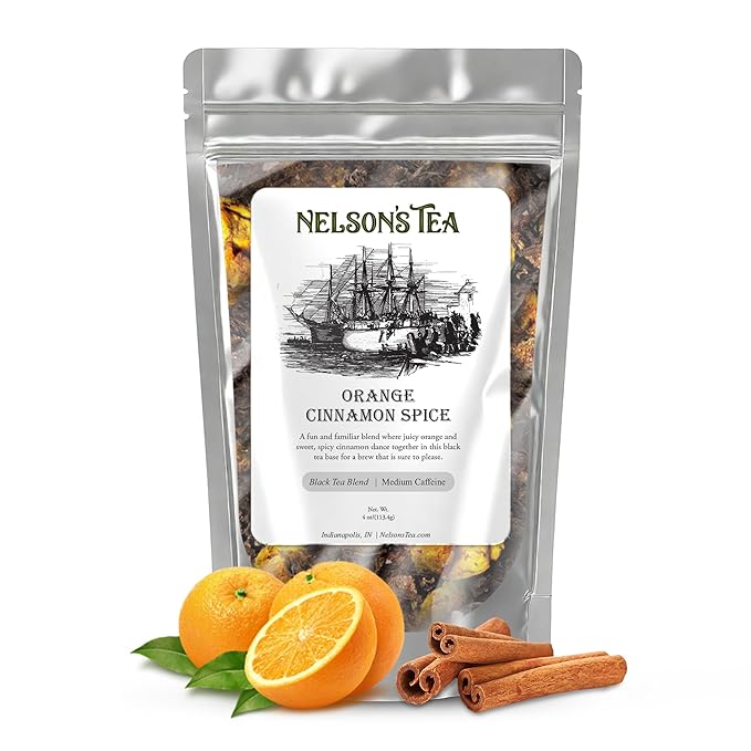 Nelson's Tea Orange Cinnamon Spice: Warmth and Naturally Sweet Black Tea Infused with Zesty Orange P