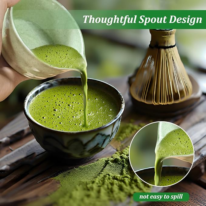 Matcha Whisk Set, 5 Pcs Matcha Kit for Matcha Lovers, 17 OZ Matcha Bowl with Spout, Bamboo Whisk, Scoop, Stainless Sifter and Ceramic Whisk Holder, Unique Gifts for Tea Enthusiasts Birthday Christmas