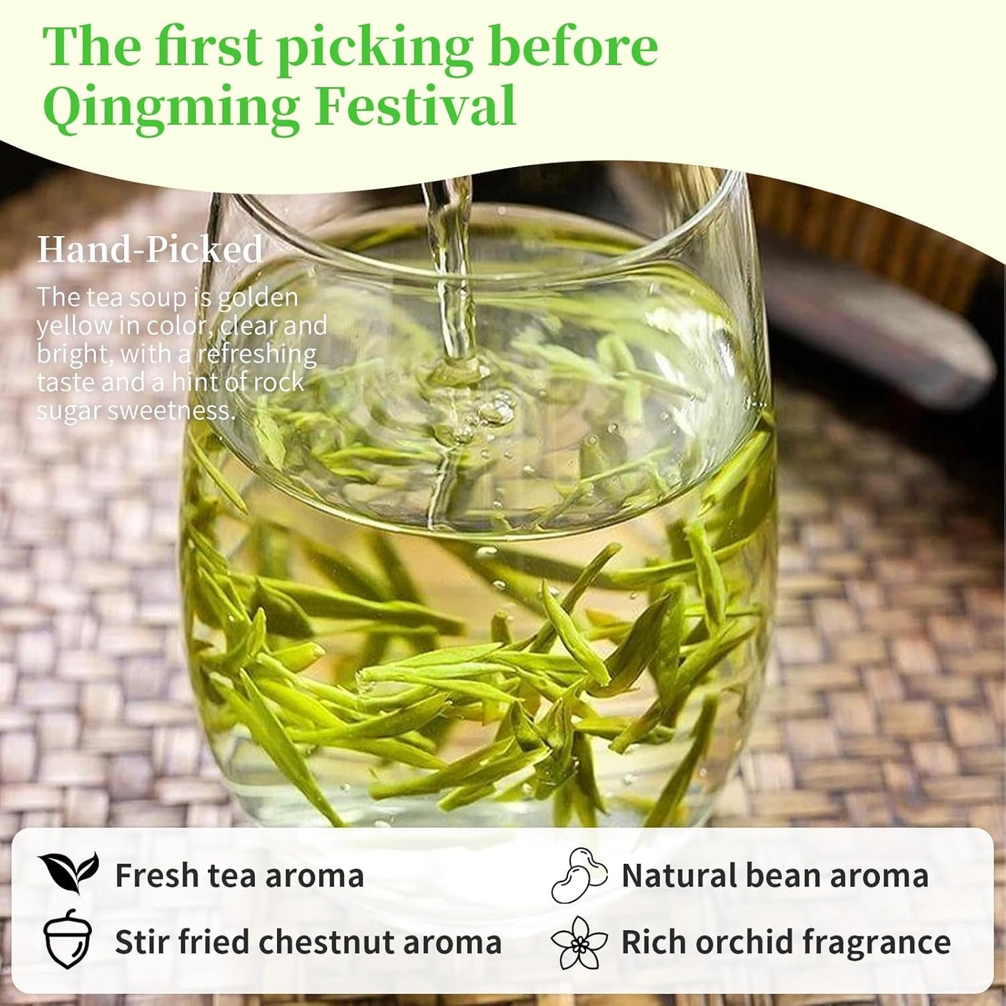 XIXICHA Longjing Green Tea Loose Leaf New Longjing Tea Dragon Well Dragonwell Tea Chinese Green Tea Lung Ching Premium Bean Aromatic All-natural and free of additives 4.23oz/120g（96 cups）龙井 绿茶 明前采摘