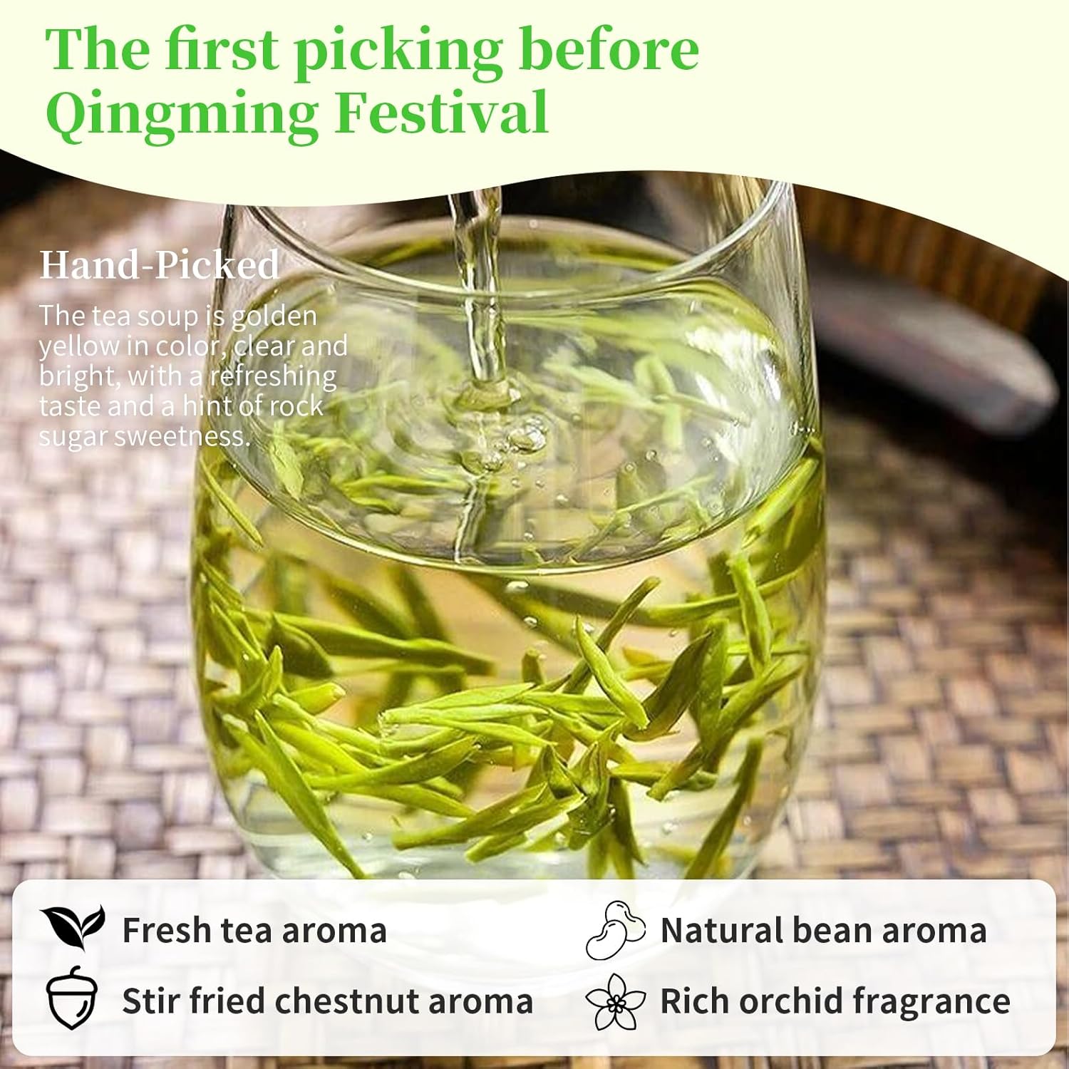 XIXICHA Longjing Green Tea Loose Leaf New Longjing Tea Dragon Well Dragonwell Tea Chinese Green Tea Lung Ching Premium Bean Aromatic All-natural and free of additives 4.23oz/120g（96 cups）龙井 绿茶 明前采摘