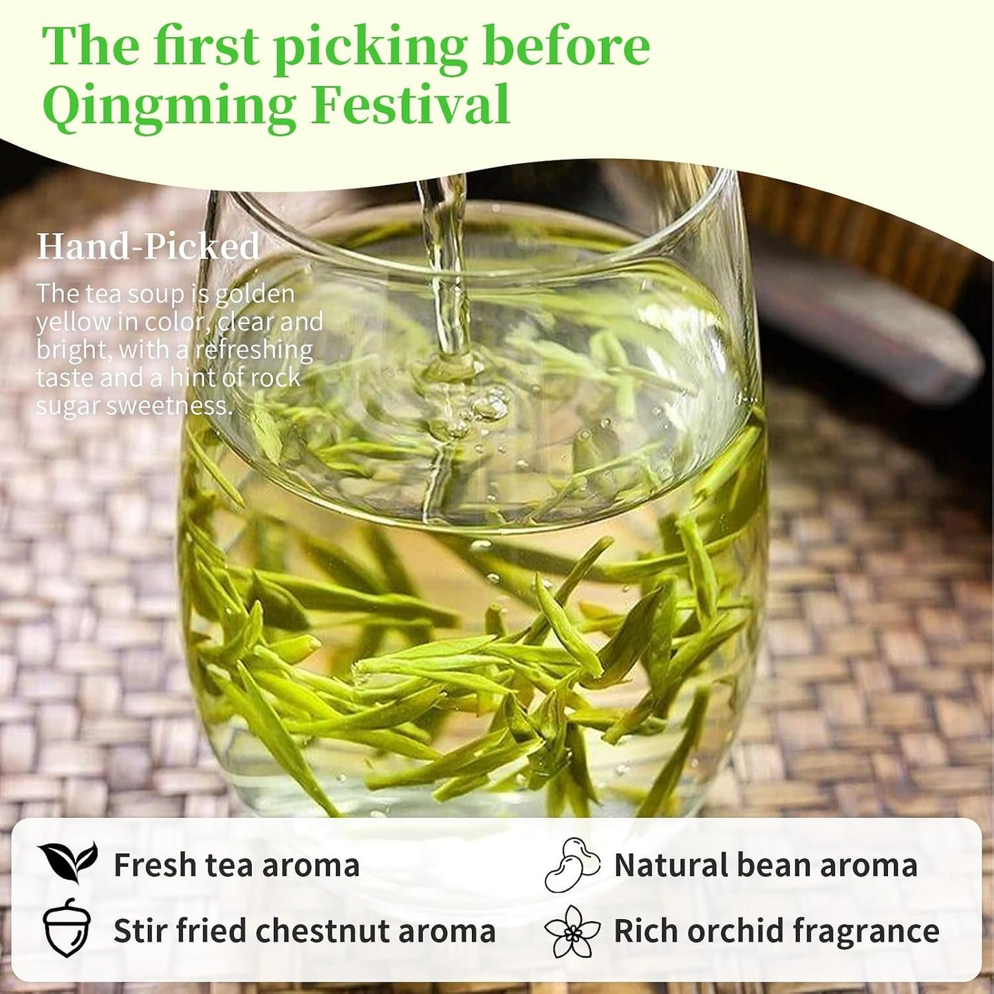 XIXICHA Longjing Green Tea Loose Leaf New Longjing Tea Dragon Well Dragonwell Tea Chinese Green Tea Lung Ching Premium Bean Aromatic All-natural and free of additives 4.23oz/120g（96 cups）龙井 绿茶 明前采摘