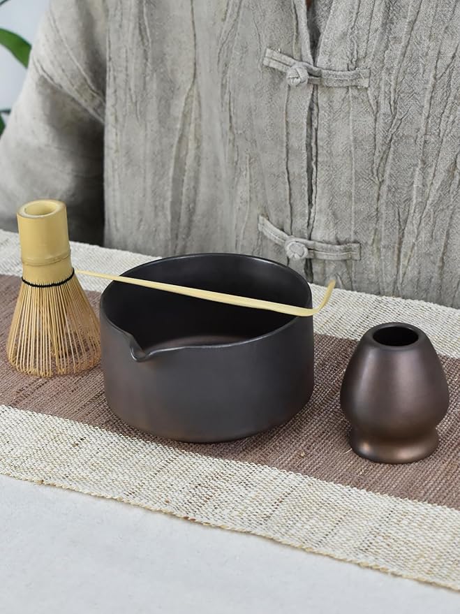 Artcome Matcha Bowl Set with Spout – Handmade Ceramic Chawan, Bamboo Whisk, Whisk Holder, Tea Scoop, and Matcha Manual
