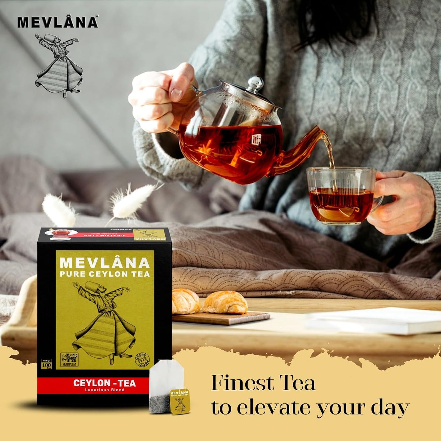Mevlâna - Ceylon Earl Grey Black Tea Bags | Light Bergamot | 100 Tea Bags | Hand-Picked Tea Leaves | Low Caffeine | Authentic Taste | Naturally Allergen-Free | Premium Everyday Brew | Hot &amp; Iced |100oz