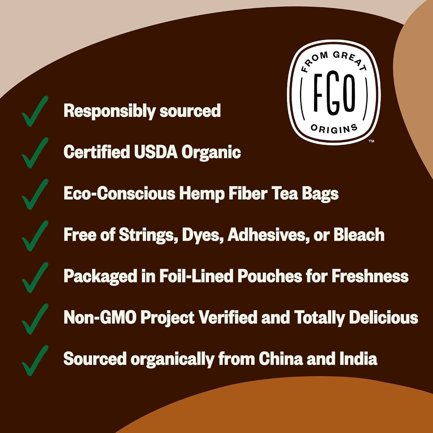FGO Organic Chai Tea, 100 Count, Eco-Conscious Tea Bags, Resealable Bag, Packaging May Vary (Pack of 1)