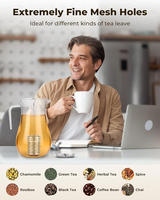 House Again 2 Pack Tea Strainers for Loose Tea, Extra Fine Mesh Tea Infuser, 304 Stainless Steel with Chain Hook