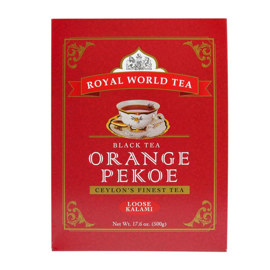 Royal World Black Tea - Orange Pekoe Kalami Ceylon - Natural Aroma, 17.6 oz | Bright golden color, Ceylons finest premium black tea leaves, Natural rich aroma, Net weight 500 grams