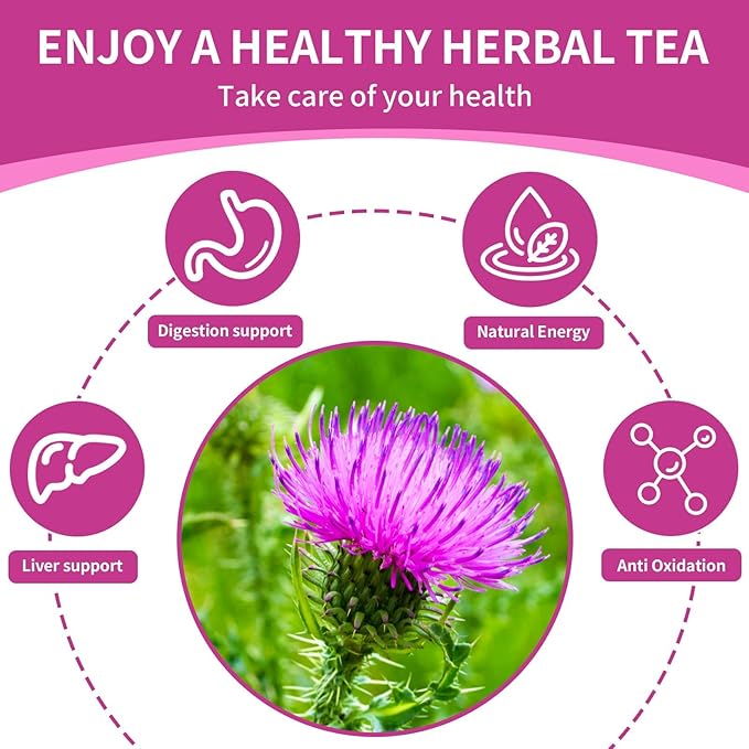Milk Thistle Tea Bags - 60bags/6.4 OZ 100% Pure & Natural Roasted Milk Thistle Seeds Herbal Tea, Caffeine Free, No Additives, No Sugar, Non-GMO
