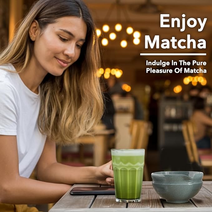 7 Pcs Matcha Whisk Set, Perfect Matcha Kit for Matcha Lovers Includes Ceramic Bowl, Bamboo Whisk, Holder, Scoop, Sifter & Cloth