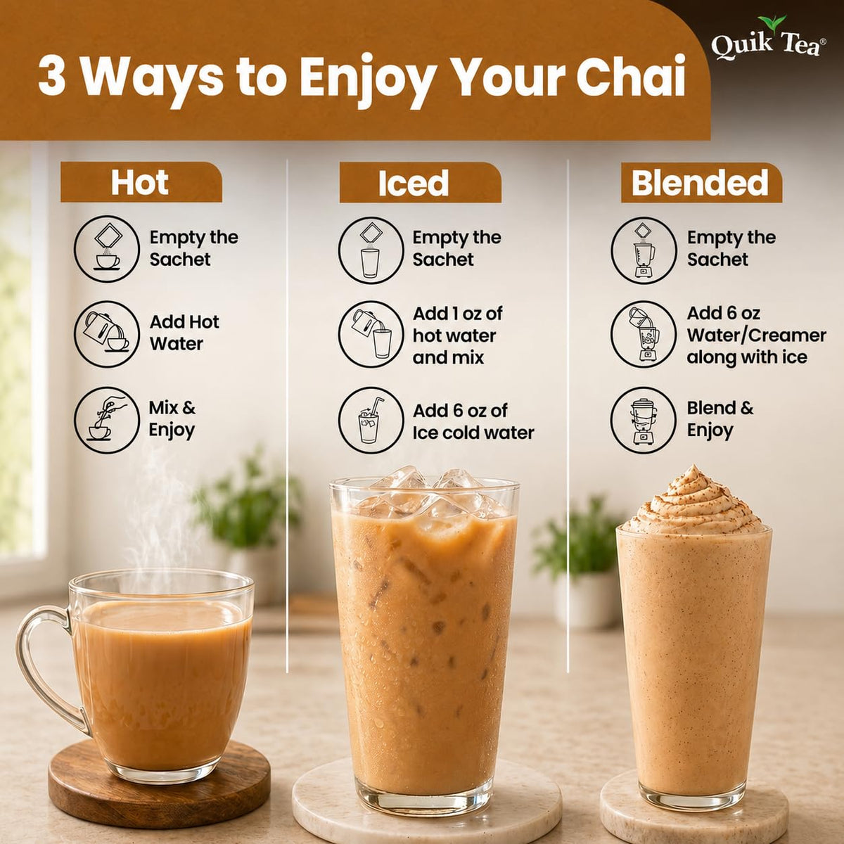 Quik Tea QuikTea Instant Chai Tea Latte Mix, Ashwagandha Turmeric Ginger, 10 Sachets