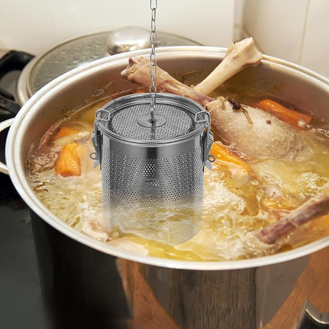 Large Tea Infuser, 5 Inch Tea Strainers for Loose Tea, 304 Stainless Steel Soup Seasoning Filter with Buckled Lid & Chain Hook, Fine Mesh Hole Cooking Filters for Tea, Spice, Soup, Seasoning