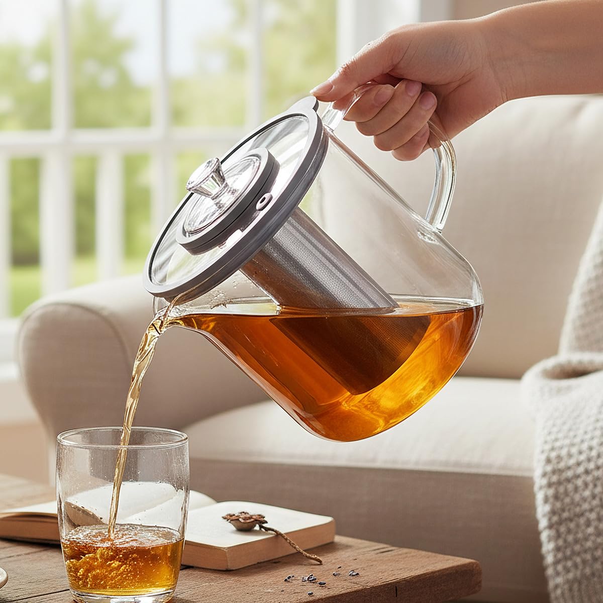 Aquach 68oz Glass Tea Pot with Infuser, Stovetop Safe Borosilicate Teapot