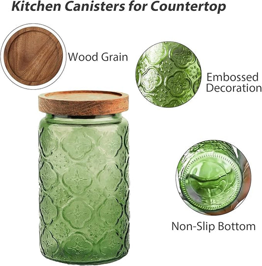 Glass Jar with Lid, Vintage Glass Storage Jars with Airtight Lid Coffee Canister Sugar Container for Kitchen Counter Pantry, Spice, Candy