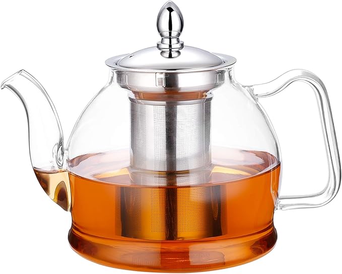HIWARE 1000ml Glass Teapot with Removable Infuser, Stovetop Safe Tea Kettle, Blooming and Loose Leaf