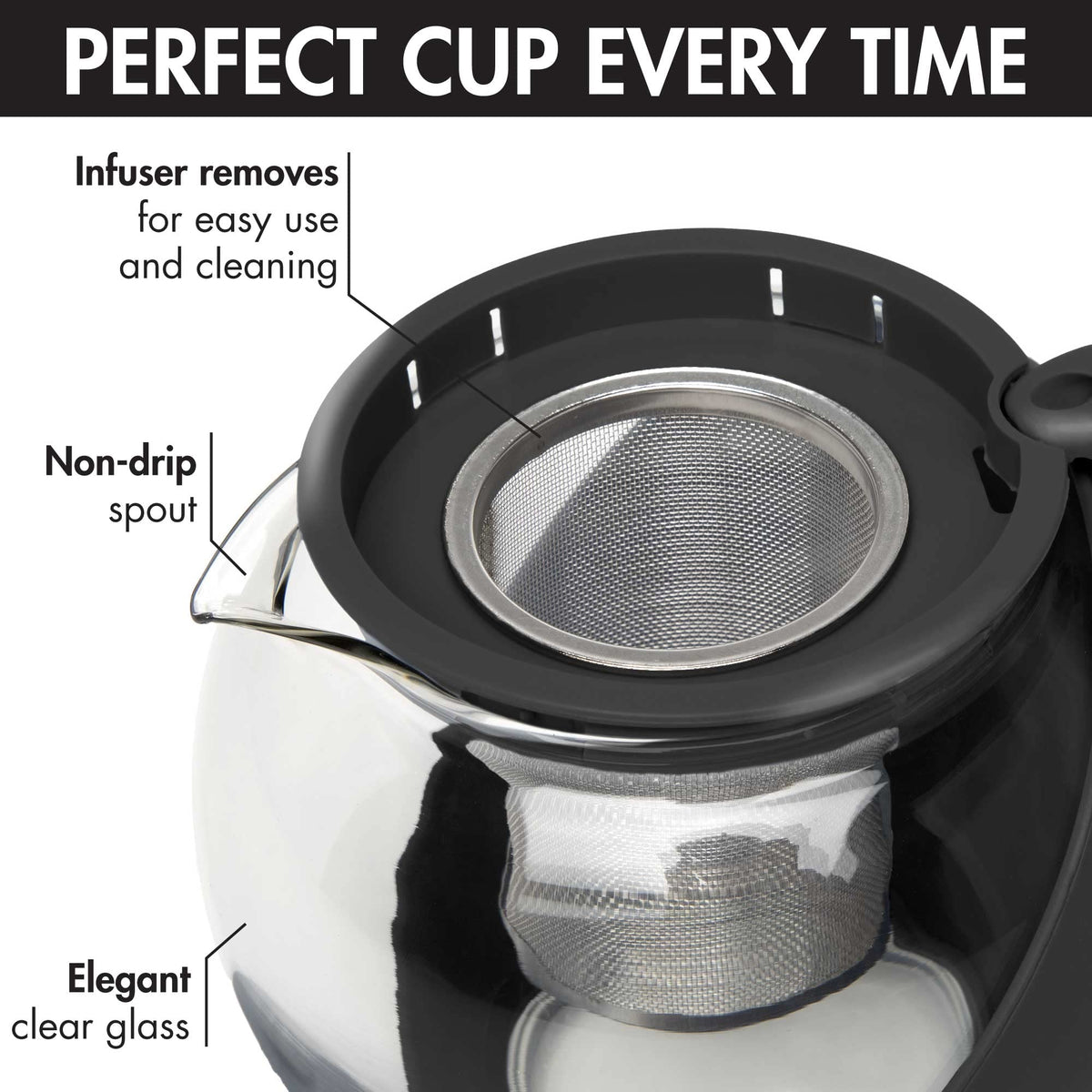 Primula Half Moon Teapot with Removable Infuser, Glass Tea Maker with Reusable Fine Mesh Stainless Steel Filter, Dishwasher