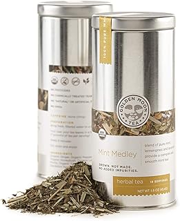 Golden Moon Tea Organic Mint Medley Herbal Tea - Caffeine Free - Loose Leaf, Non GMO - Travel Tin (20 Servings)