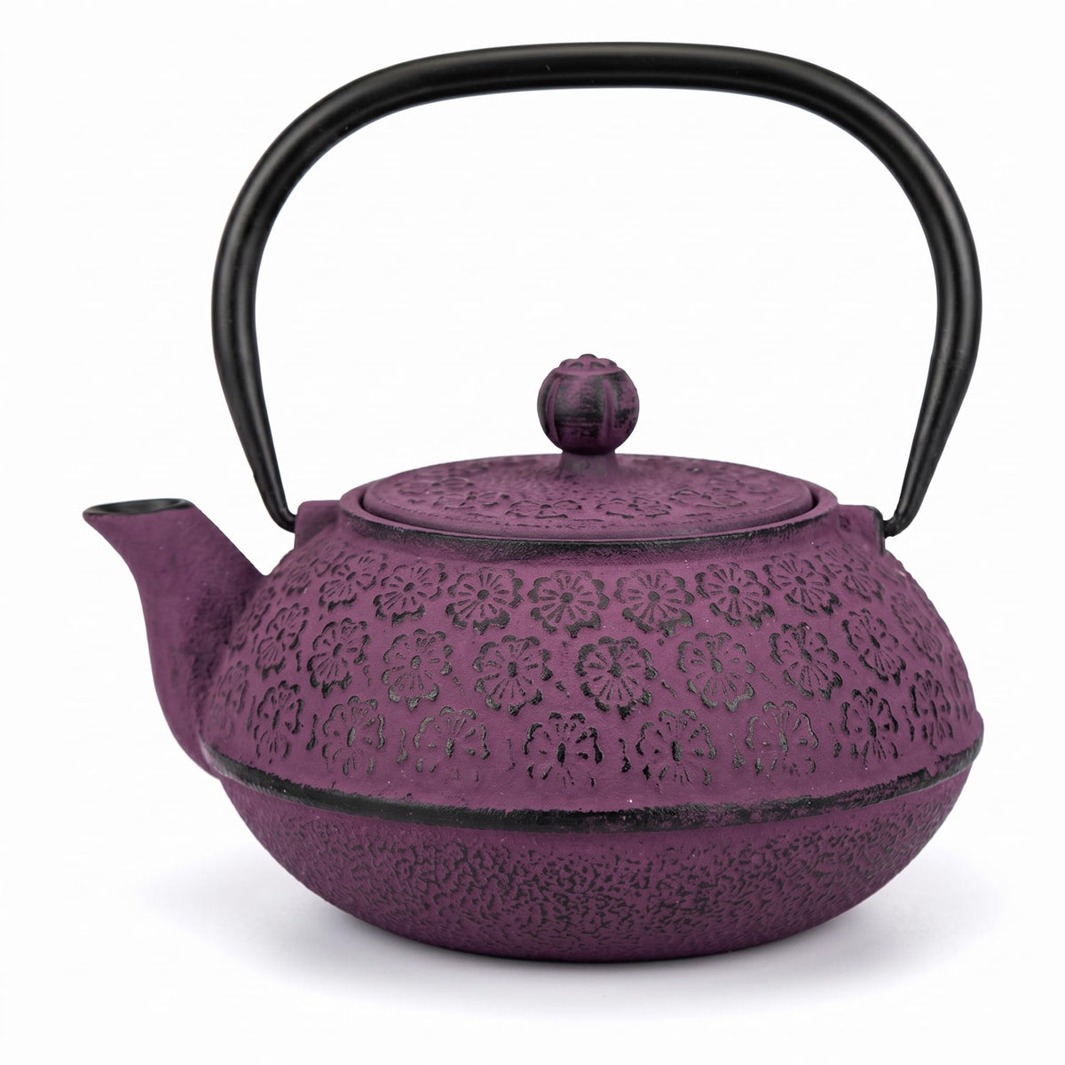 A Ting 30 oz Cast Iron Teapot Enamel Lining W/Metal Infuser Tea Kettle, Purple
