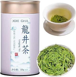 XIXICHA Longjing Green Tea Loose Leaf New Longjing Tea Dragon Well Dragonwell Tea Chinese Green Tea Lung Ching Premium Bean Aromatic All-natural and free of additives 4.23oz/120g（96 cups）龙井 绿茶 明前采摘