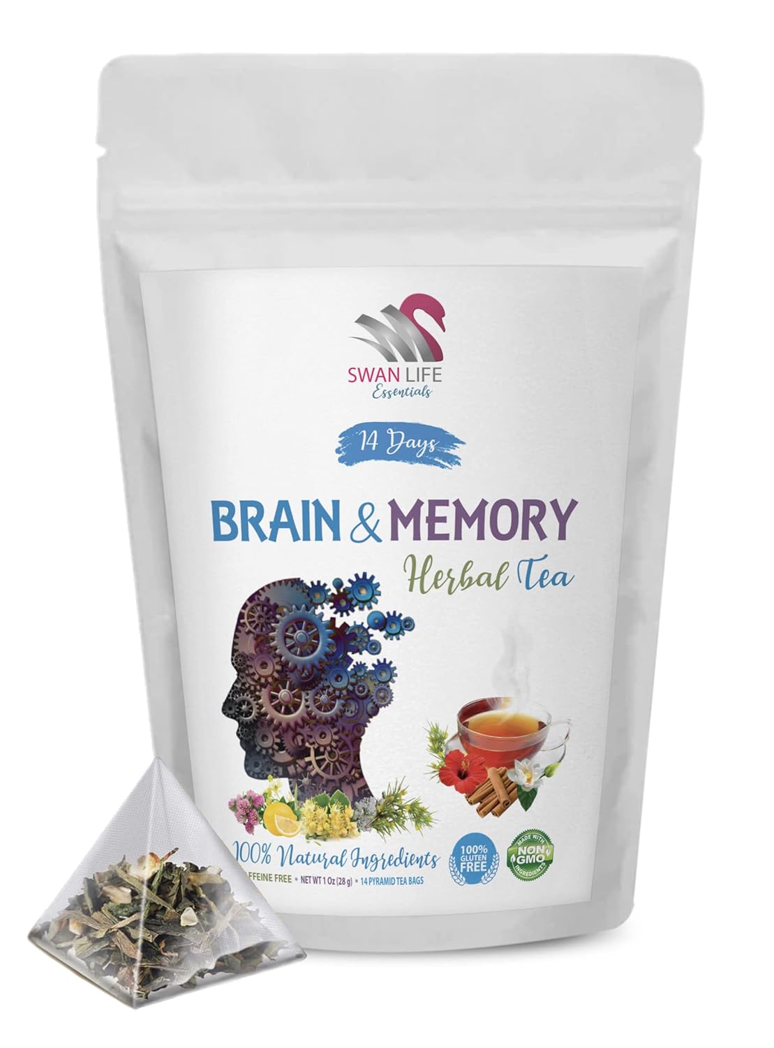 lion mane mushroom tea - memory tea - focus tea - BRAIN AND MEMORY TEA - Cordyceps Mushroom, Green Tea, Ginger Root, Cinnamon, Chili Flake, Ashwagandha Tea, Licorice Root -1 Bag 14 Days