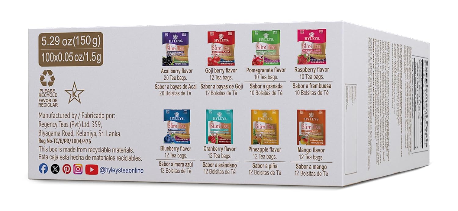 HYLEYS Slim Tea 9 Flavor Assortment 100 Ct - Weight Loss Herbal Supplement Cleanse and Detox - 100 Tea Bags (1 Pack) - Herbal Tea Variety Pack