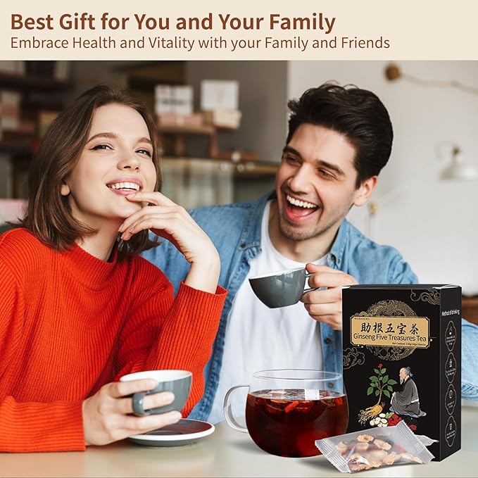 Ginseng Five Treasures Kidney Tea, Chinese Ginseng Six Treasure Tea Cleanse Detox TeaBags for Women and Men's Kidney Health