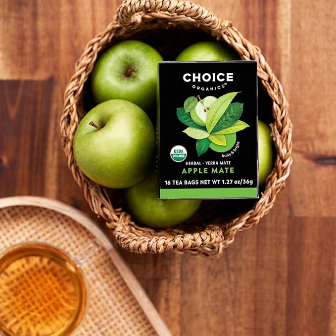 Choice Organic Teas Apple Mate Tea - Compostable - Contains Caffeine - 48 Organic Yerba Mate Tea Bags (Pack of 3)