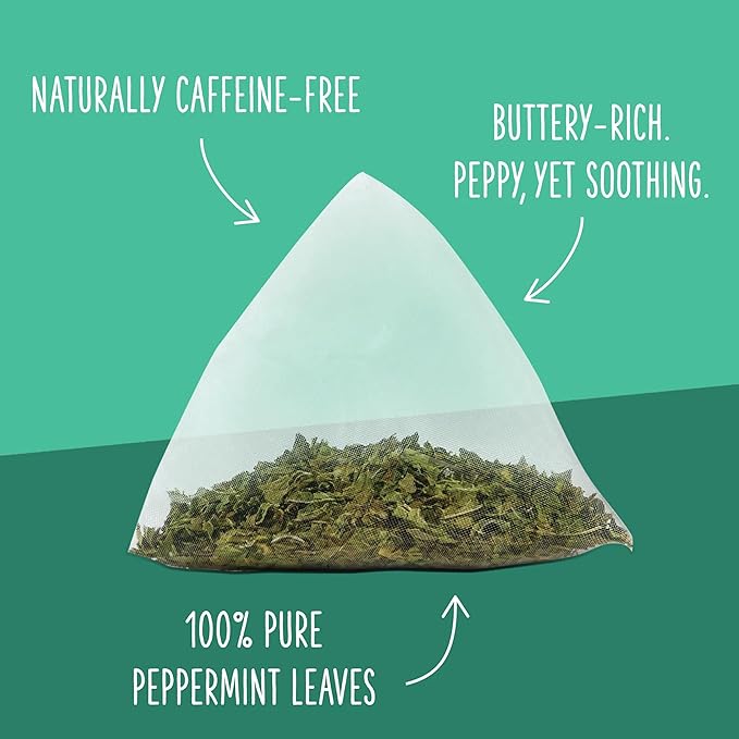 Two Leaves and a Bud Organic Peppermint Tea Bags, Naturally Caffeine Free, Herbal Whole Leaf Peppermint Tea in Compostable Sachets, 100 Count (Pack of 1)