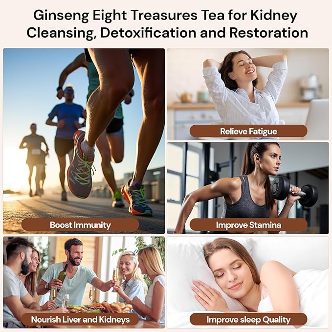 Goji Berries Ginseng Herbal Tea Formula Ginseng Eight Treasure Tea 8 Natural Ingredient & Repair for Women & Men 25 Count, Caffeine-Free (Pack of 1）