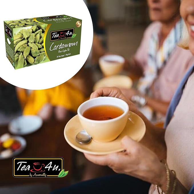 Tea4U Flavored Black Ceylon TeaBags (Cardamom) - Ideal Quality from Sri Lanka's Finest Leaves and Expertly Blended - 25 Count