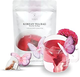 KKOKDAM Cockscomb Butterfly Tea Bags – 10 Fancy Decaf Loose Leaf Tea for Iced or Hot Drinks – Elegant Korean Gifts for Women - Perfect as Womens Tea Gift Set