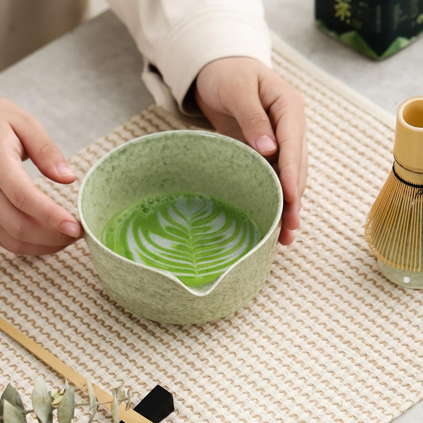 Ochcahser Matcha Set, 17 OZ Matcha Bowl, Matcha Kit for Matcha Lovers. | 5 Pce Japanese Matcha Whisk Set Includes Bowl with Spout, Whisk Holder, Bamboo Whisk and Scoop, Sifter, Great Matcha Gift.