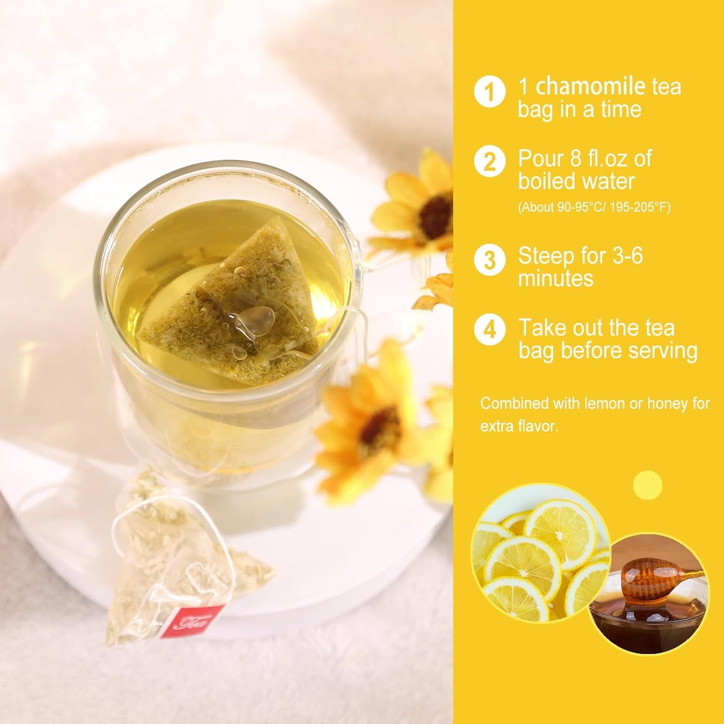 FullChea - Chamomile Tea Bags, 50 Count, Chamomile Flower Herbal Tea | Pure &amp; natural chamomile flowers, Non-GMO and caffeine-free, supports relaxation, digestion and immune wellness