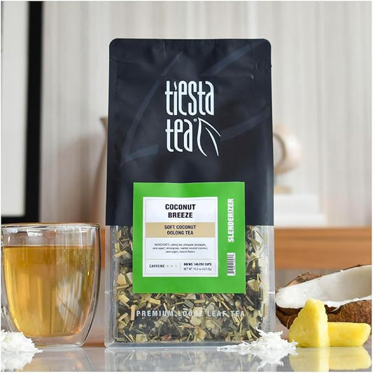 Tiesta Tea - Coconut Breeze, Loose Leaf, Soft Coconut Oolong Tea, Medium Caffeinated Oolong Blend, Make Hot or Iced Up to 140-200 Cups, 16oz Resealable Bulk Pouch