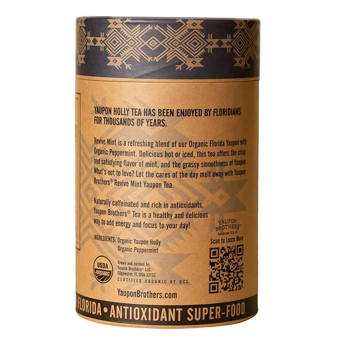 Revive Mint Yaupon Tea – Yaupon Brothers – Wild-Crafted, Naturally Caffeinated – Antioxidant-Rich – Florida Grown Superfood – 16 Natural Fiber Tea Bags