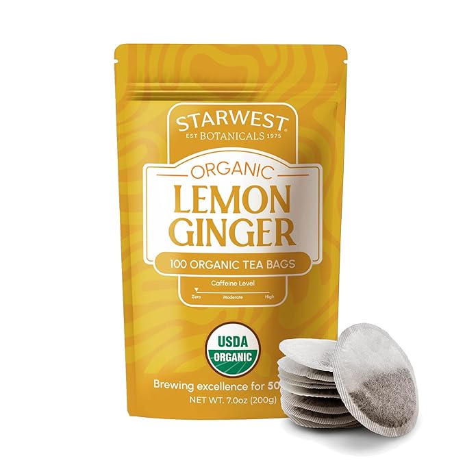 Starwest Botanicals Organic Lemon Ginger Tea - Caffeine Free Herbal Blend for Women & Men, Lemongras
