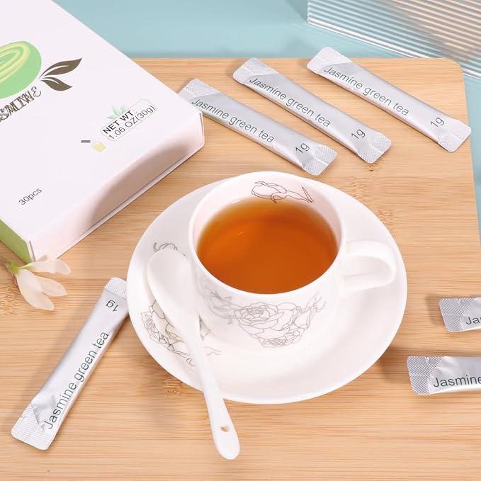 Taiping HK Jasmine Instant Green Tea Classic-100% Tea Leaves 10 Single Serve Stick Packs Unsweetened No Additives On-the-Go for Travel, Work, Outdoors , Helps Support Digestive Health Hot or Iced Teas (10Count)