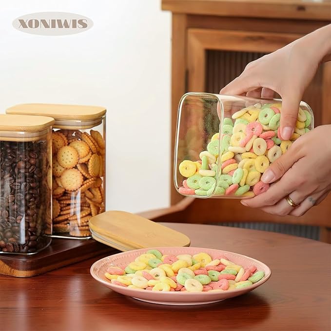 26oz 6PCS Rectangle Glass Pantry Containers with Lids, Glass Jars with Lids, Clear Food Storage Jars, Small Canister for Salt, Pepper, Spices, Nuts