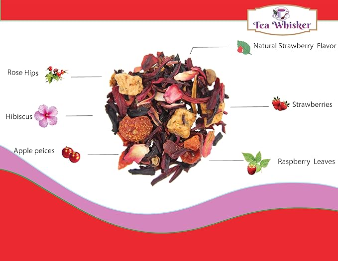 Tea Whisker - Strawberry Bliss | Fruity Herbal | Loose Leaf Tea | 4 Ounce Pouch | Serve Iced or Hot | Non-Caffeinated