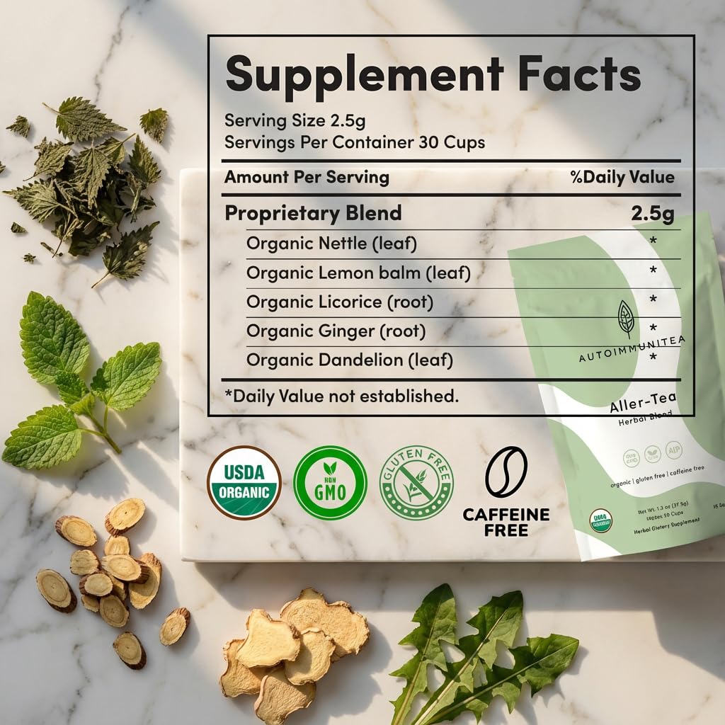 Organic Stinging Nettle Tea Loose Leaf Tea Bags – Soothing Tea for Allergy Relief and Sinus Relief, Lemon Balm, Licorice Root, Caffeine Free, AIP Herbal Seasonal Blend, 15 Count