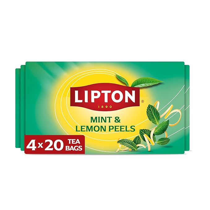 Lipton Smooth Mint with Lemon Peels Tea Bags, Caffeine Free Tea, Fruit and Herbal Tea, Individually 