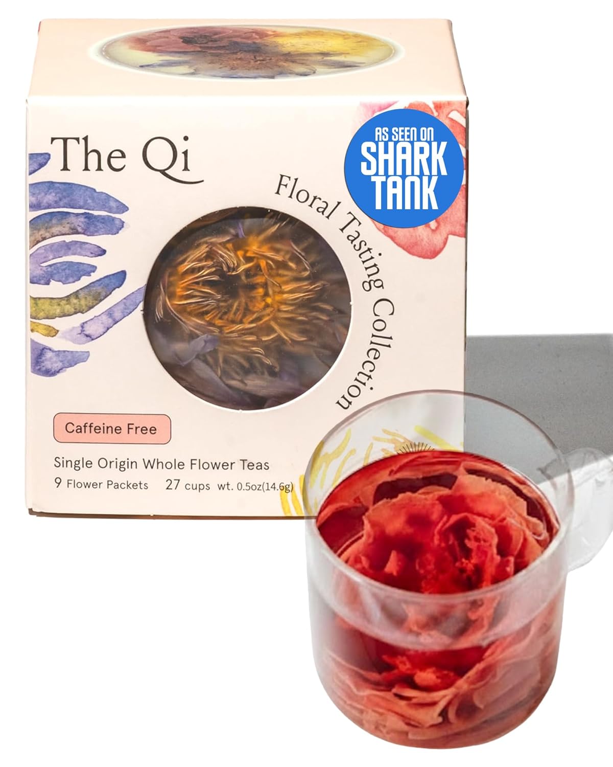The-Qi Floral Tasting Collection Blooming Tea Variety Box – 9 Pcs Whole Flowers (Rose, Chrysanthemum, Lotus) – 100% All Natural Blooming Tea Gift Set, Naturally Caffeine-free – Makes 27 Cups
